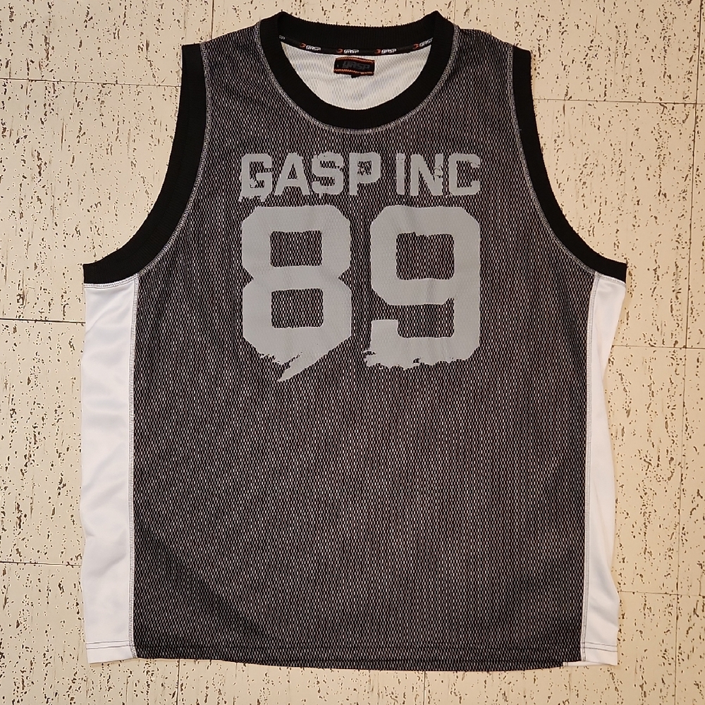Gasp Inc Gray & White Spellout Logo Jersey Style Tank Top Muscle Shirt